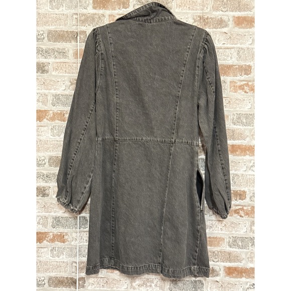 Free People Black Denim Puff Sleeve Button Front Mini Jacket/Dress XS - Picture 7 of 10